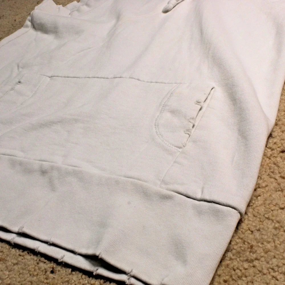 Free People Oversized Sleeveless Hoodie Thrashed Knit Boho‎ Grunge White